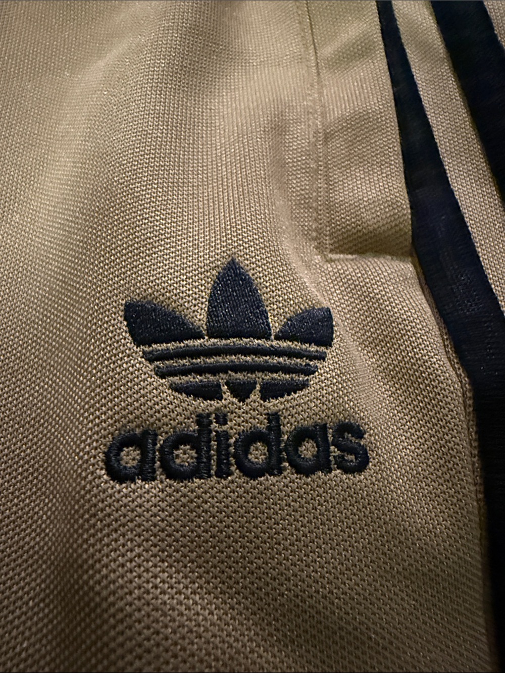 adidas - Tan Track Pants with Black Three Stripes - Picture 2 of 5
